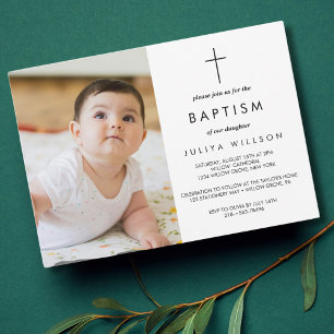 Chic black Baptism photo Invitation