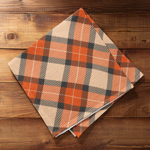Chic Black Beige Pumpkin Orange Plaid Pattern Kitc Tea Towel