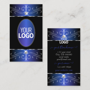Chic Black Blue Purple Ornate Ornaments with Logo Business Card
