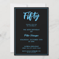Chic Black & Blue Typography 50th Birthday