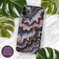 Chic Black Blue Violet Purple Gold Marble Pattern