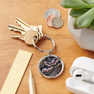 Chic Black Blue Violet Purple Gold Marble Pattern Key Ring