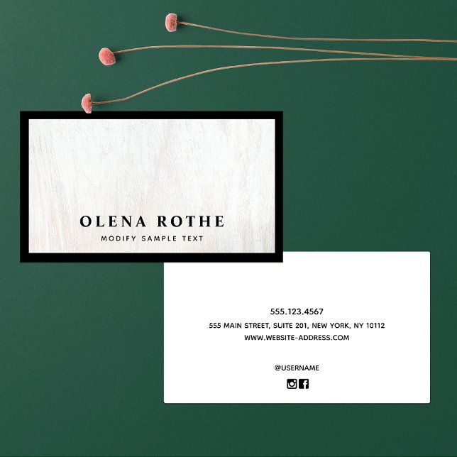 Chic Black Border  White Wood Professional  Calling Card (Creator Uploaded)