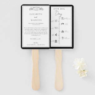 Chic Black Botanical crest Events Timeline Hand Fan