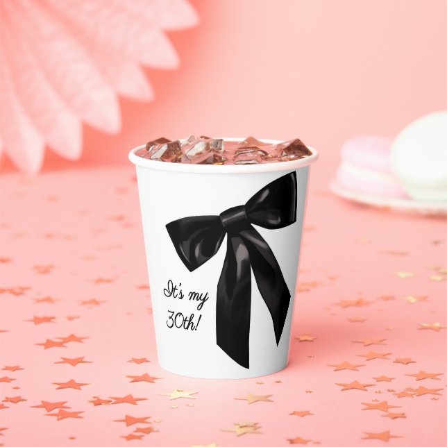 Chic Black Bow 30th Birthday Paper Cups (Insitu)