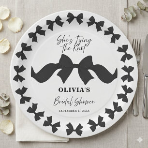  Chic Black Bow She's Tying the Knot Bridal Shower Paper Plate