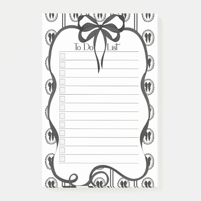 Chic Black Bow To-Do List Large Notepad (Front)