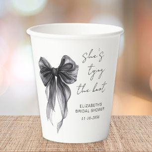 Chic Black Bow Watercolor Bridal Shower Paper Cups