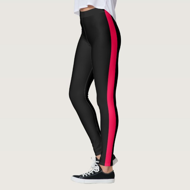 Chic Black Bright Pink Side Panel Leggings (Left)