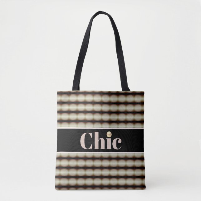 Chic Black Brown & Beige Striped Tote Bag (Front)