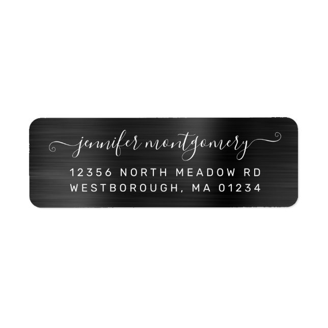 Chic Black Brushed Metal Return Address Label (Front)