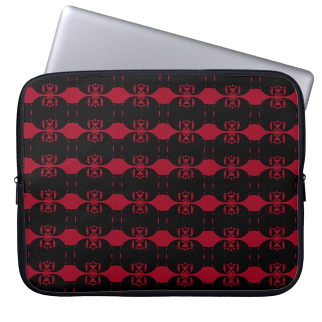 Chic Black & Burgundy Red Abstract Pattern Laptop Sleeve (Front)