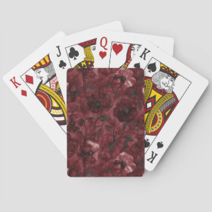 Chic Black Burgundy Red Floral   Playing Cards