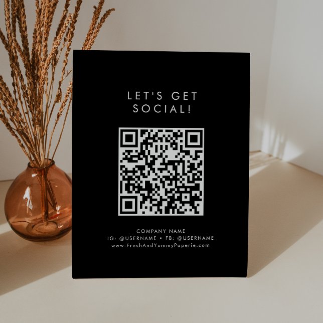 Chic Black Business Let's Get Social Media Pedestal Sign (Creator Uploaded)