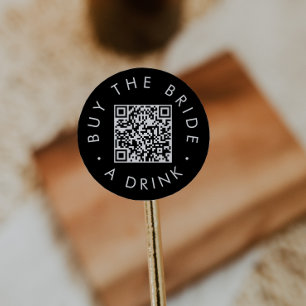 Chic Black Buy The Bride A Drink QR Code Circular Classic Round Sticker