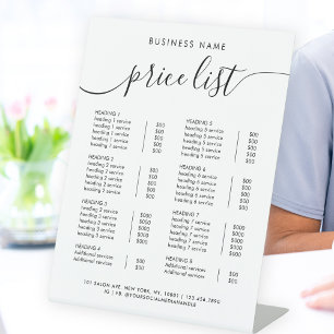 Chic Black Calligraphy Business Service Price List Pedestal Sign