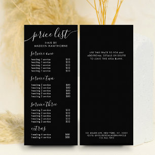 Chic Black Calligraphy Business Service Price List Rack Card