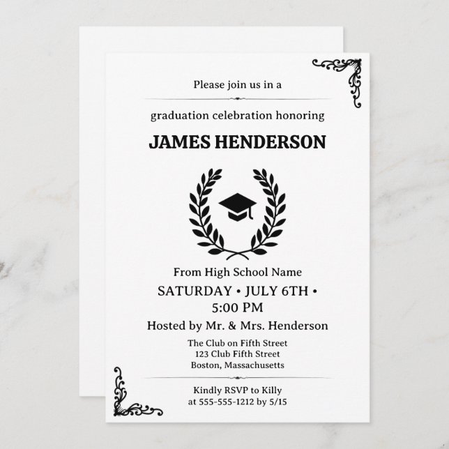 Chic Black Calligraphy Graduation Party 2025 Invitation (Front/Back)
