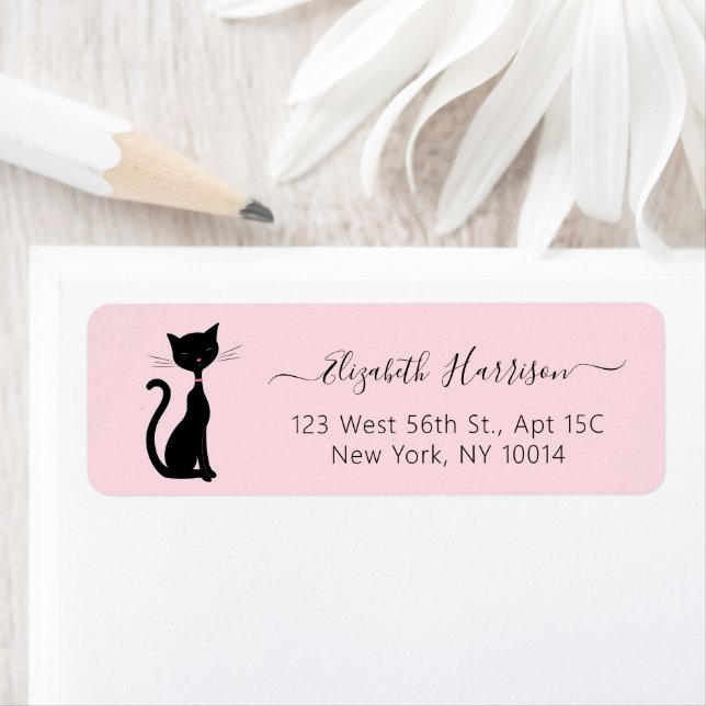 Chic Black Cat Pink Return Address (Insitu)