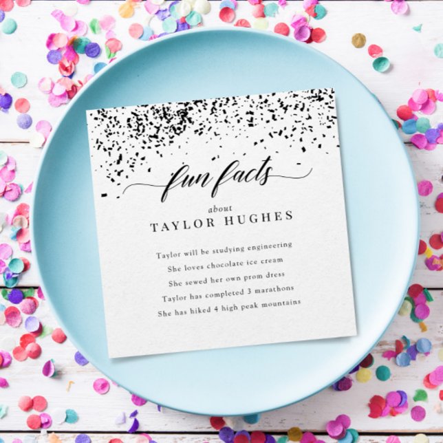 Chic Black Confetti Graduation Party Fun Facts Napkin (Creator Uploaded)