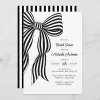 Chic Black Coquette Bow Striped Bridal Shower Invi