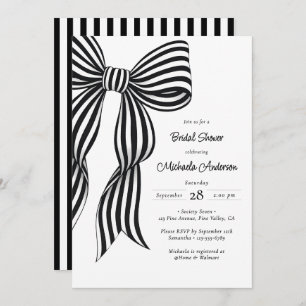 Chic Black Coquette Bow Striped Bridal Shower Invi Invitation
