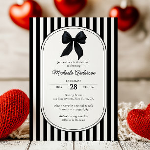 Chic Black Coquette Bow Striped Bridal Shower Invitation