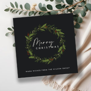 CHIC BLACK CORPORATE HOLLY BERRY WREATH CHRISTMAS HOLIDAY CARD