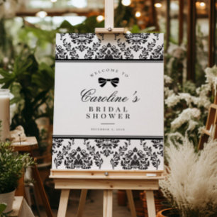 Chic Black Damask Bow Bridal Shower Welcome Sign
