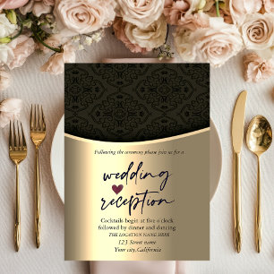 Chic Black Damask Gold  Wedding Reception  Invitation