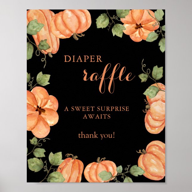 Chic Black Fall Pumpkin Baby Shower Diaper Raffle  Poster (Front)