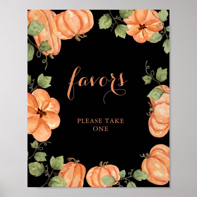 Chic Black Fall Pumpkin Baby Shower Favours Poster (Front)