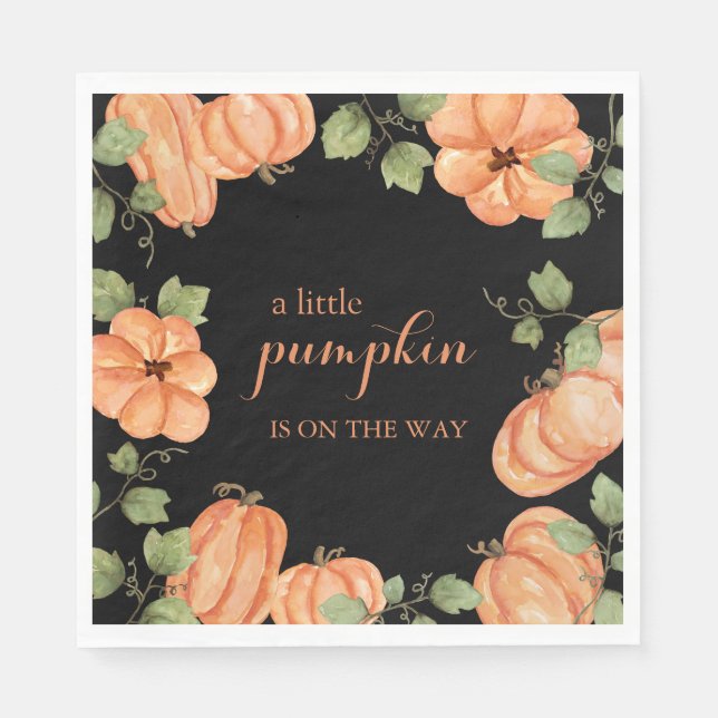 Chic Black Fall Pumpkin Baby Shower Napkin (Front)