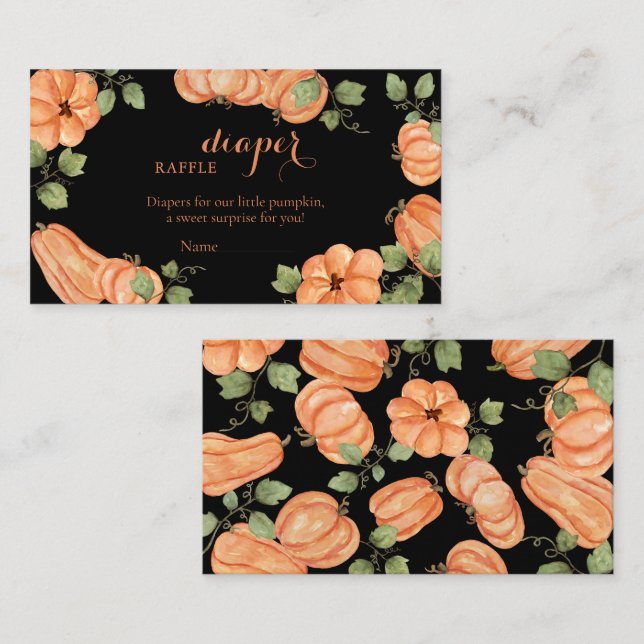 Chic Black Fall Pumpkin Diaper Raffle Enclosure Card (Front/Back)