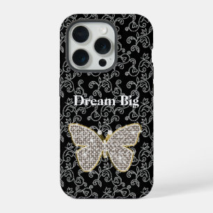Chic Black Floral Jewel Butterfly iPhone 15 Pro Case