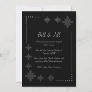  Chic Black Floral Silver Frame Wedding Invitation