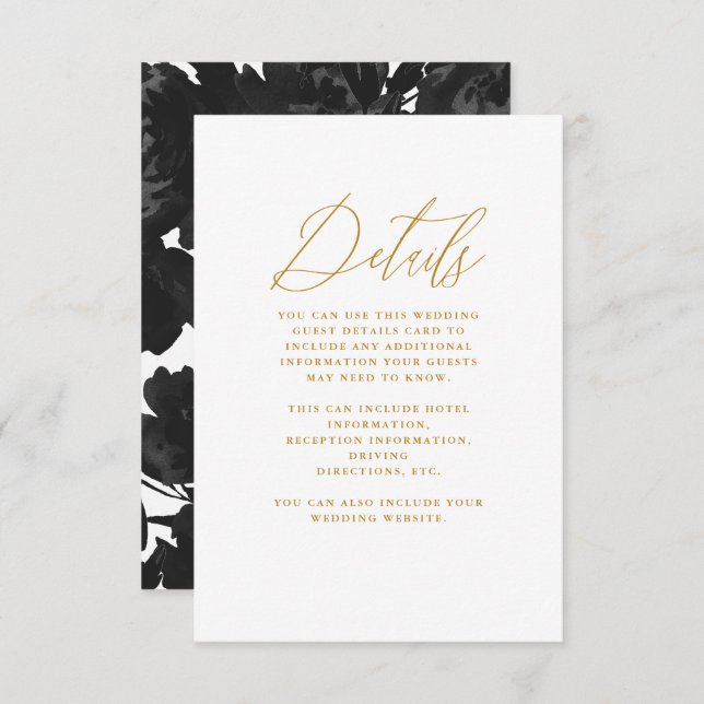 Chic Black Floral with Calligraphy Wedding Enclosure Card (Front/Back)