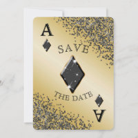 Chic Black Glitter & Ace of Diamonds Save the Date