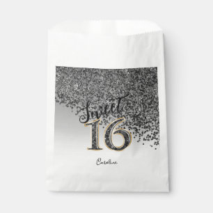 Chic Black Glitter Sweet 16 Birthday Favour Bags