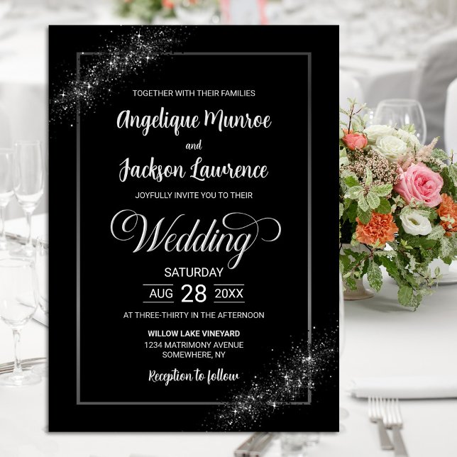Chic Black Glitter Wedding Invitation (Creator Uploaded)