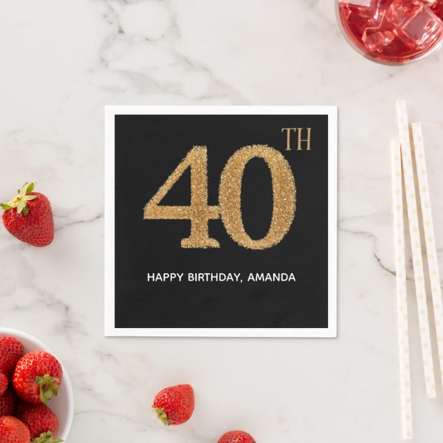 Chic Black Gold 40th Birthday Paper Napkin (Insitu)