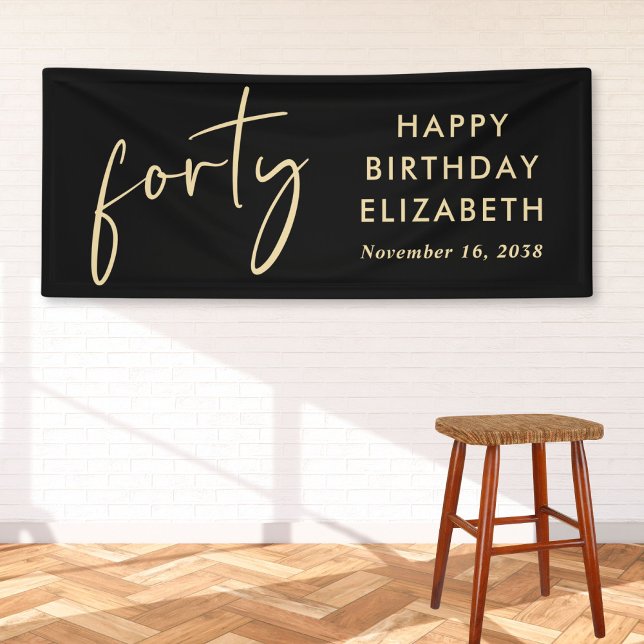 Chic Black Gold 40th Birthday Party Banner (Creator Uploaded)