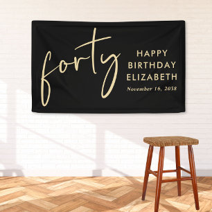 Chic Black Gold 40th Birthday Party Banner