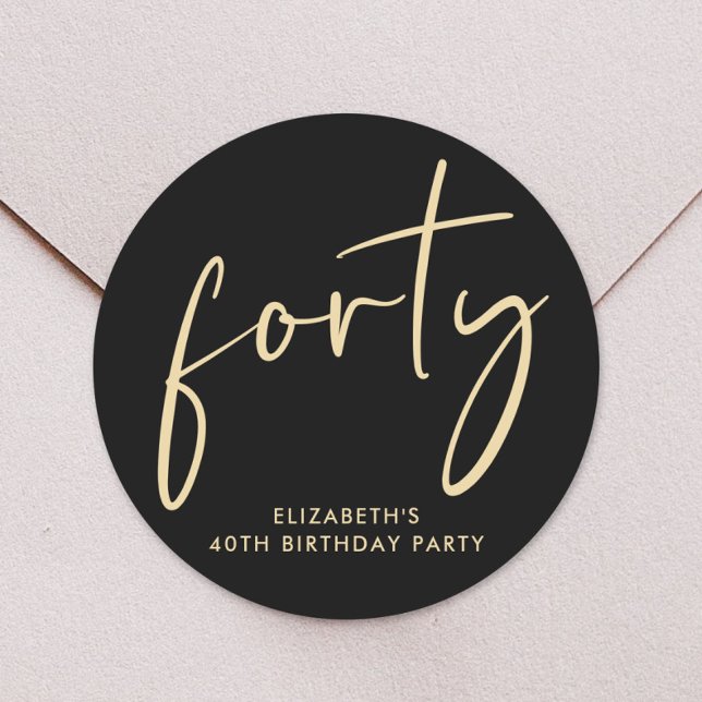 Chic Black Gold 40th Birthday Party Classic Round Sticker (Creator Uploaded)