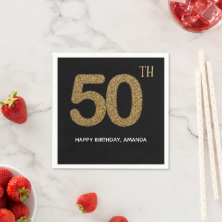 Chic Black Gold 50th Birthday Paper Napkin