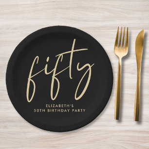 Chic Black Gold 50th Birthday Party Paper Plate