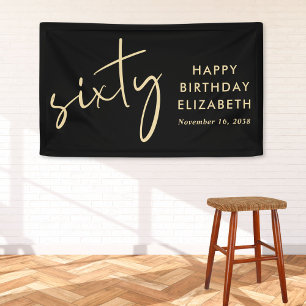 Chic Black Gold 60th Birthday Party Banner