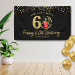 Chic Black Gold 60th Birthday Party Custom Photo Banner<br><div class="desc">Celebrate her fabulous 60th birthday with this elegant black and faux gold glitter confetti banner, personalised with her photo and custom text in chic script calligraphy. A stylish and modern way to highlight this milestone, perfect for adult parties with a trendy yet elegant and festive touch. Pair it with our...</div>