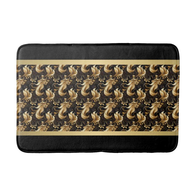 Chic Black & Gold Abstract Pattern Bath Mat (Front)