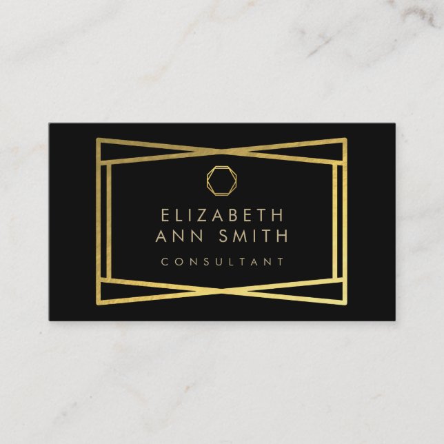 Chic Black Gold Abstract Pattern Business Card (Front)